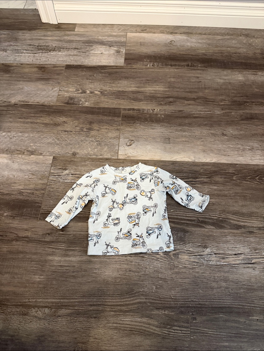Kidding Around White Baby Long Sleeve Shirt with Scooter Print